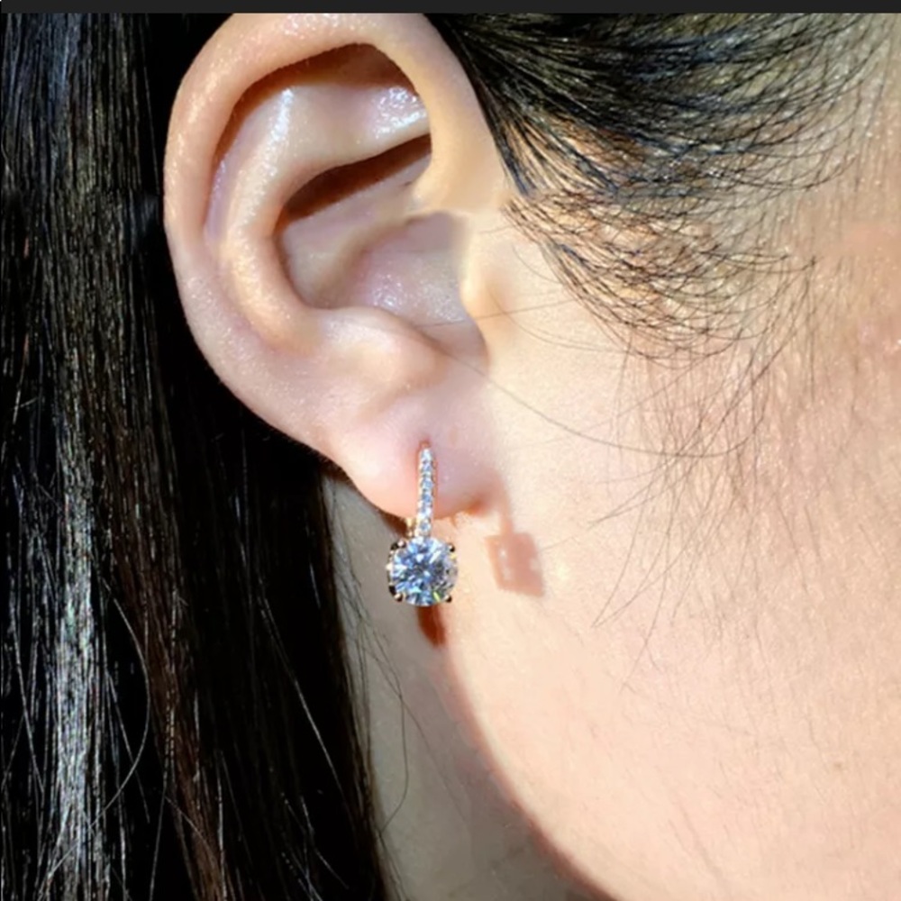 .925 Sterling Silver White Sapphire Drop Earrings - Picture 2 of 9
